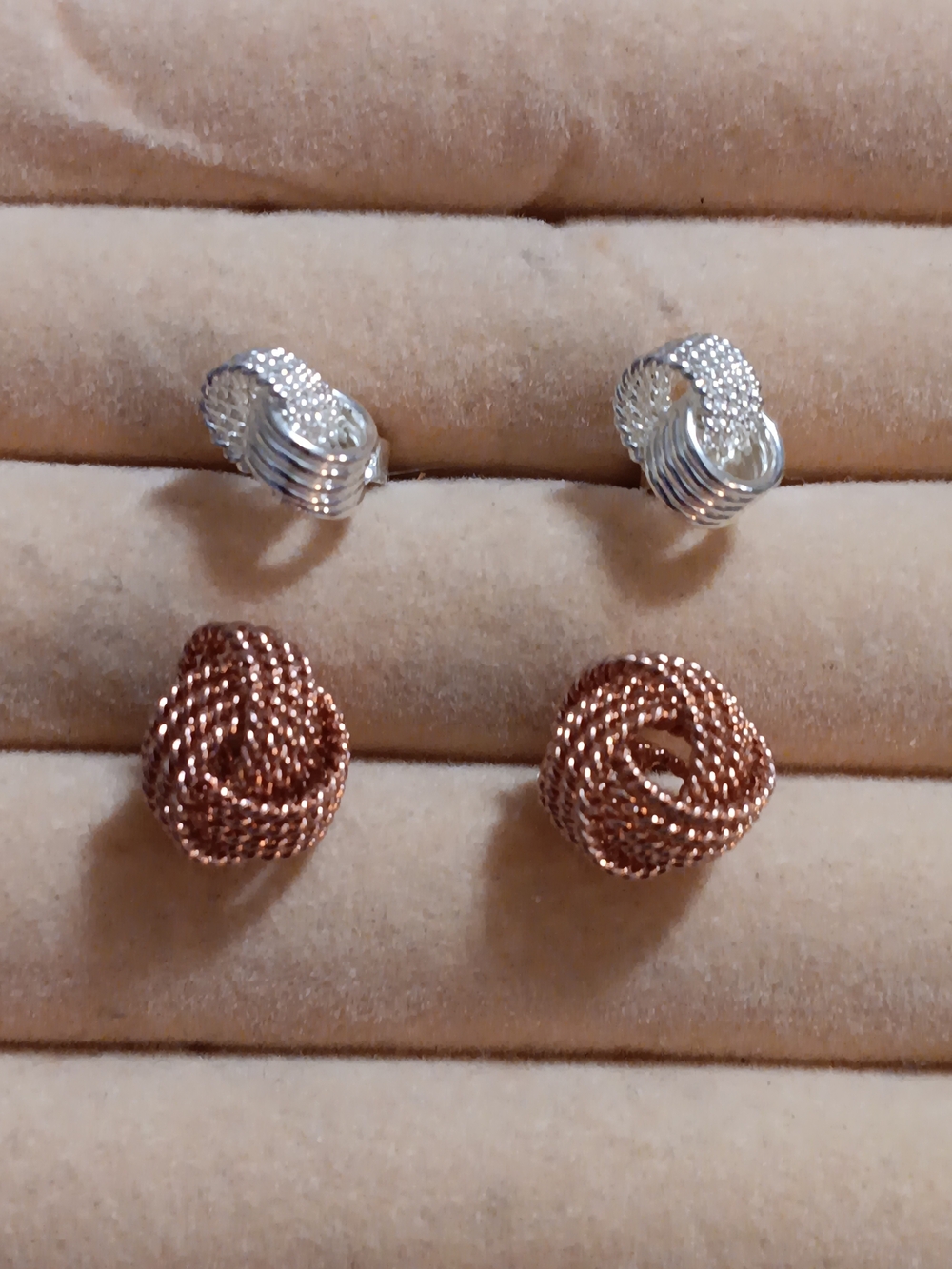 2 Pairs Sterling Silver and Rose Gold Over Sterling Silver Knot Stud Earring Set